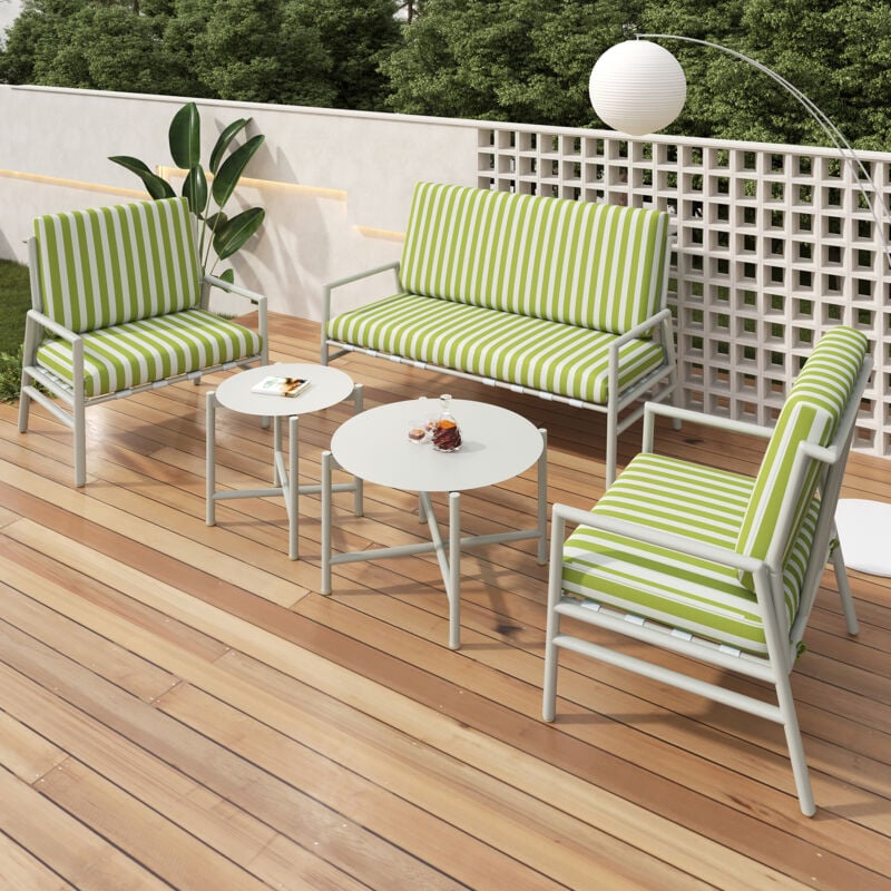 Modernluxe - Salon de Jardin en Acier galvanisé beige - 4 places - canapé,2 fauteuils et 2 tables basses - Vert clair
