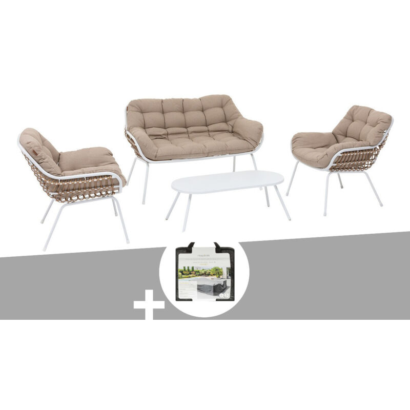 Salon de jardin en aluminium Paopao Blanc + Housse - 4 places - Hespéride