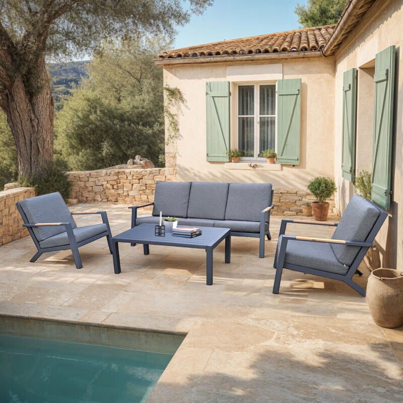 Salon de jardin en aluminium 5 places + table basse