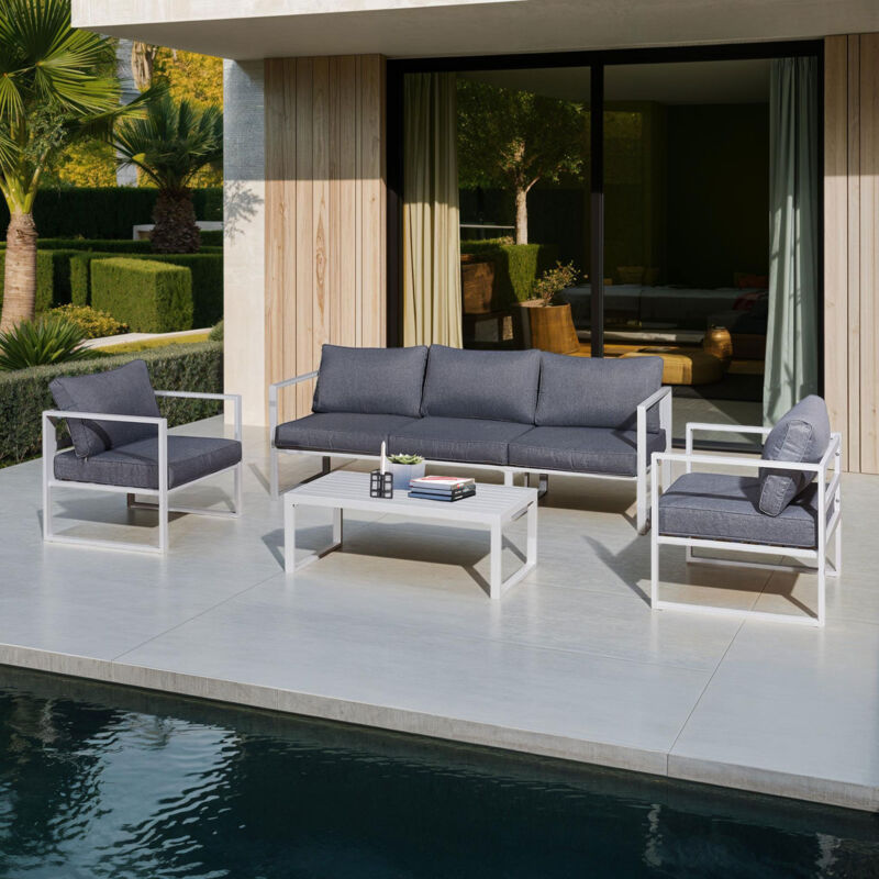 Salon de jardin en aluminium 5 places + table basse rectangle