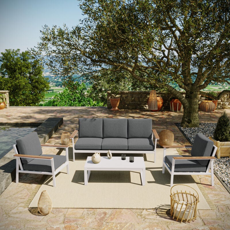 Salon de jardin en aluminium 5 places- blanc gris - extérieur - solea
