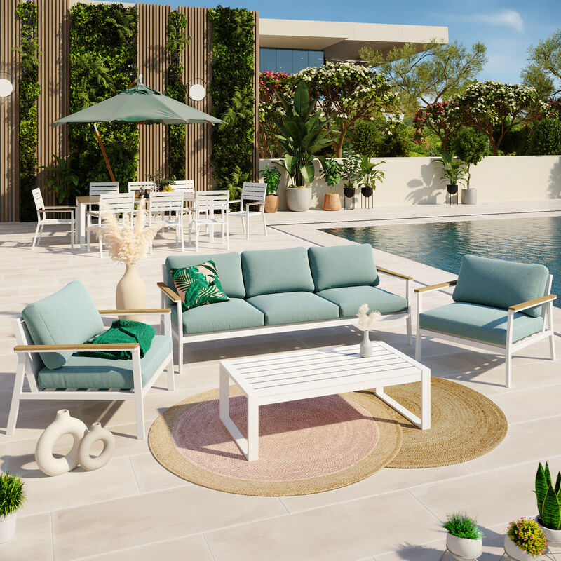 Salon de jardin en aluminium 5 places- vert blanc - extérieur - solea