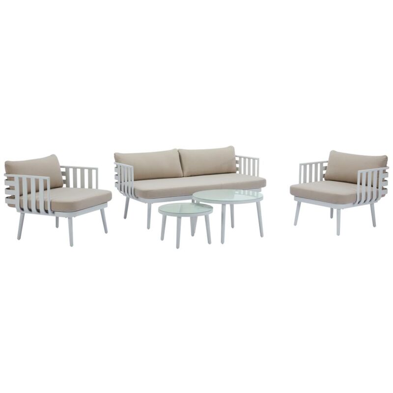 Salon de jardin en aluminium : canapé 2 places, 2 fauteuils et 2 tables basses - Blanc - kuto de mylia