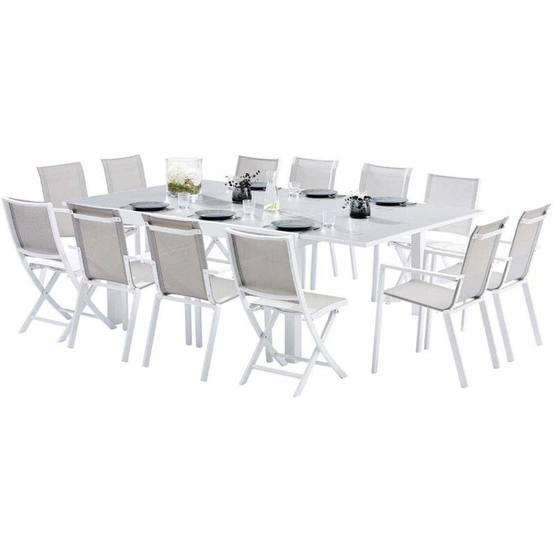 Salon de jardin en aluminium et verre White star Table + 8 fauteuils + 4 chaises