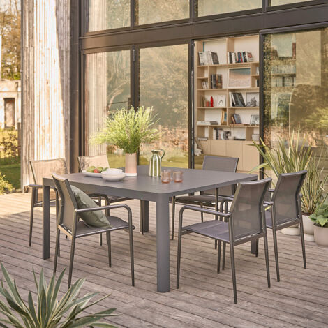 Salon de jardin en aluminium extensible gris