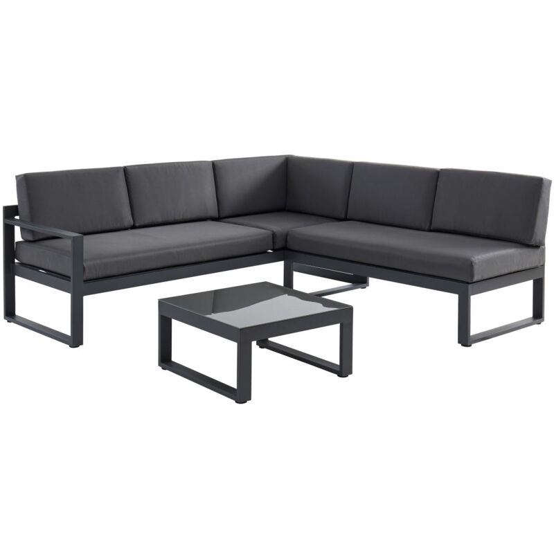 Salon de jardin en aluminium : Table basse et canapé d'angle relevable 6 places - Anthracite - palaos ii de mylia
