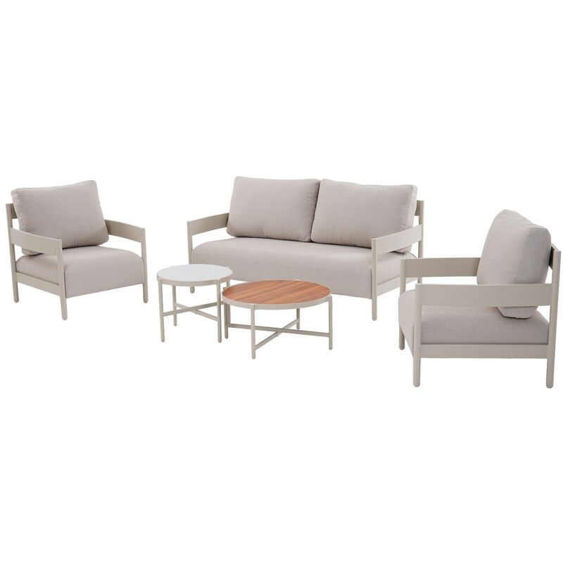 Salon de jardin en aluminium : un canapé 2 places, 2 fauteuils et 2 tables basses - Beige - lomam de mylia