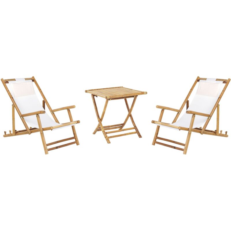 Salon de Jardin 2 Places Table Pliante et 2 Chiliennes pour Terrasse ou Balcon au Style Modern Boho et Scandinave Beliani