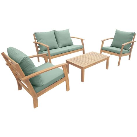 Salon de jardin en bois 4 places - Ushuaïa - Canapé. fauteuils et table basse en acacia. design Bois / Vert de gris