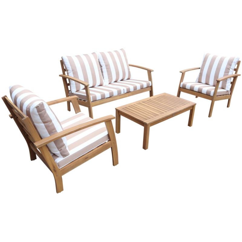 Salon de jardin en bois 4 places - Ushuaïa - Canapé. fauteuils et table basse en acacia. design Bois / Beige