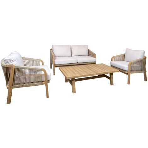Salon de jardin en bois d'acacia et coussins 4 places, SAONA