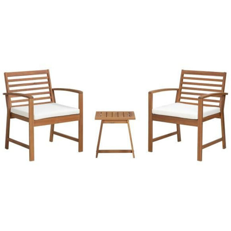 Salon de jardin en bois d'Acacia FSC avec coussins - 2 personnes - Cali - Ecru Salon de jardin en bois d'Acacia FSC avec coussins - 2 personnes - Cali - Ecru