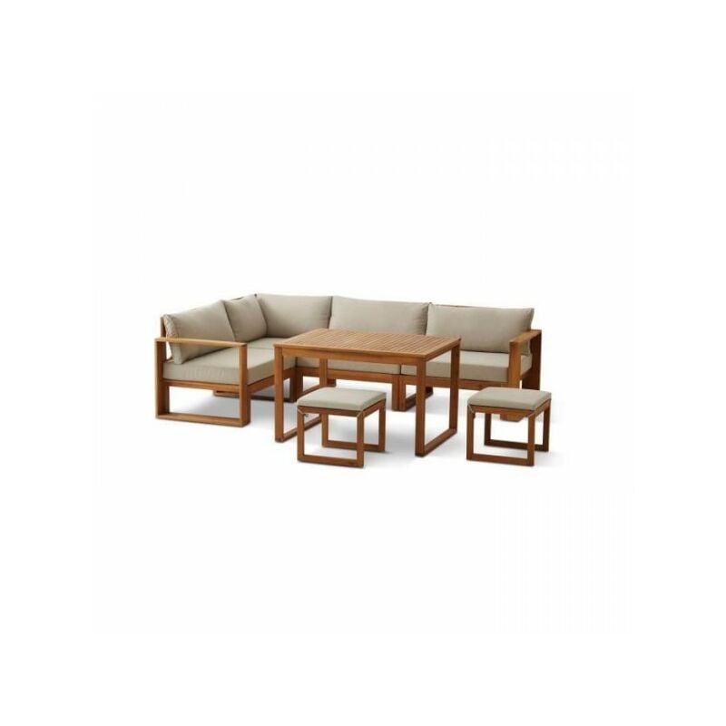 Salon de jardin en bois d'Acacia fsc avec coussins + housse de protection - 7 personnes - levata - Gris