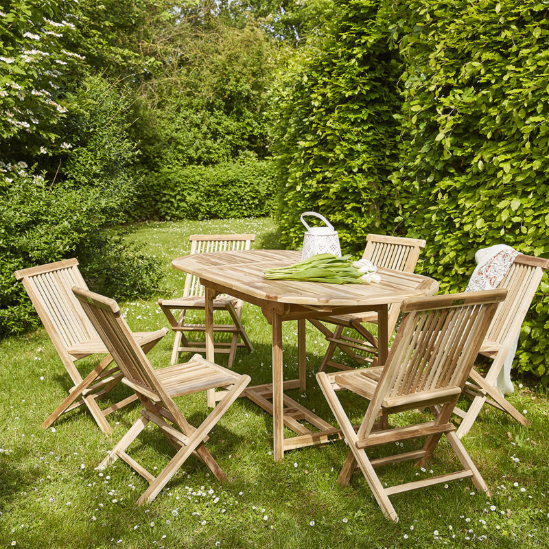 Salon de jardin extensible en teck 4 à 6 places - Marron