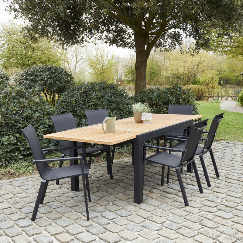 Salon de jardin extensible en aluminium et teck 6/10 places - Naturel
