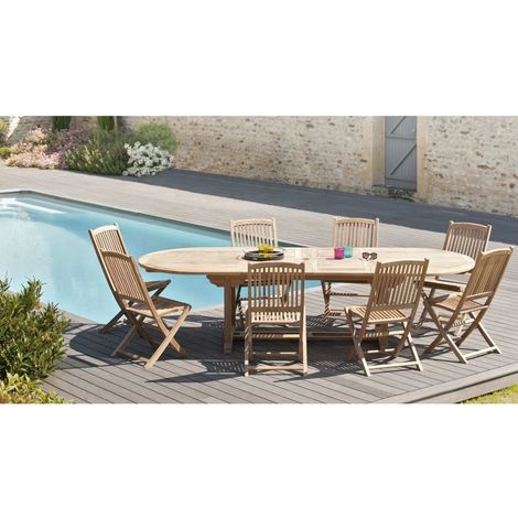 Salon De Jardin En Bois Teck Grade A Comprenant 1 Table Ovale