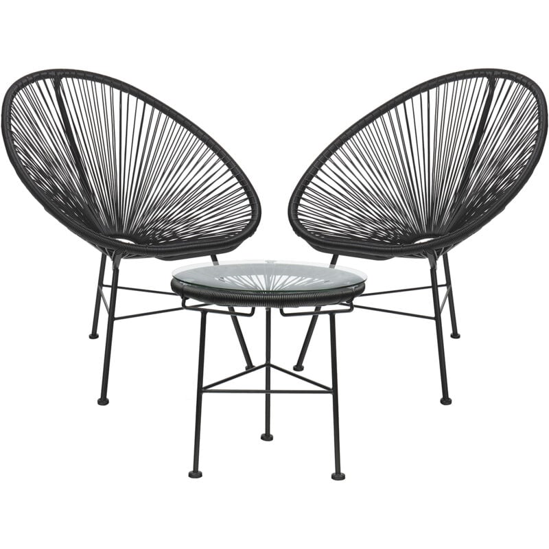 Sklum - Ensemble de jardin avec 2 fauteuils et table d'appoint en acier et osier synthétique New Acapulco Noir