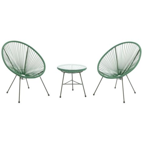 Salon de jardin en fils de résine tressés : 2 fauteuils et une table - Kaki - ALIOS III de MYLIA