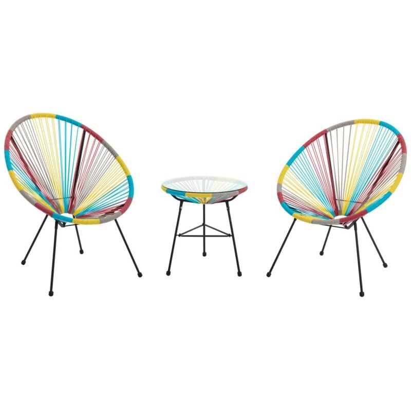 Vente-unique - Salon de jardin en fils de résine tressés : 2 fauteuils et une table - Multicolore - alios iii de mylia