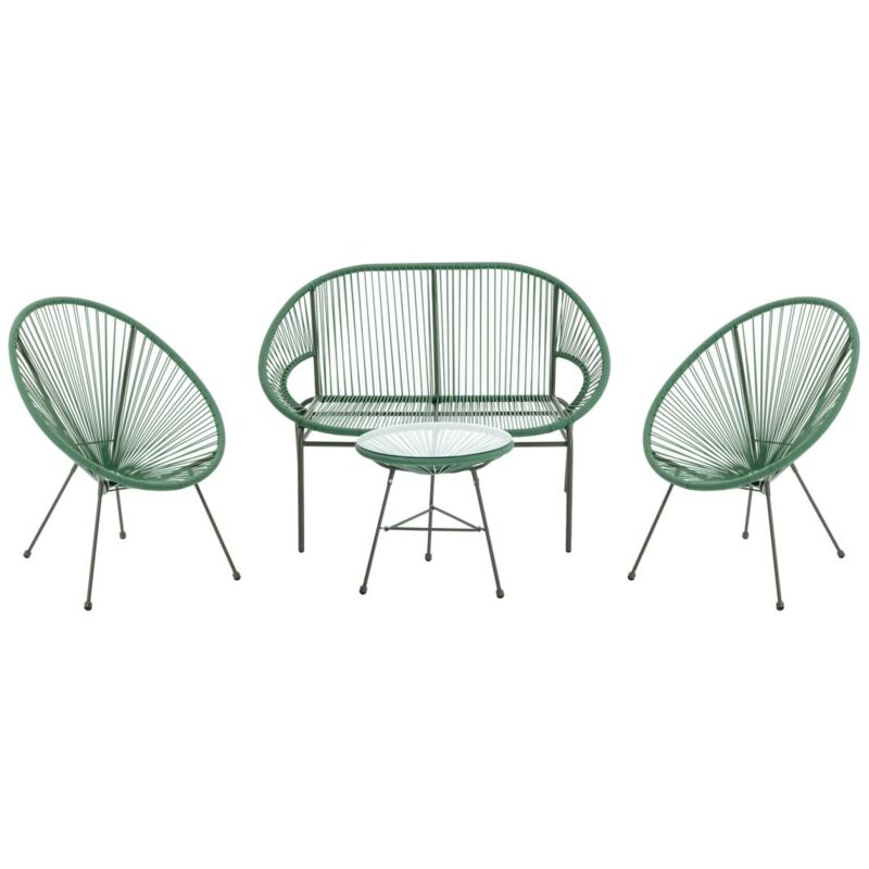 Vente-unique - Salon de jardin en fils de résine tressés : 2 fauteuils, un banc et une table - Kaki - alios iii de mylia