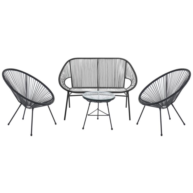 Vente-unique - Salon de jardin en fils de résine tressés : 2 fauteuils, un banc et une table - Noir - alios iii de mylia