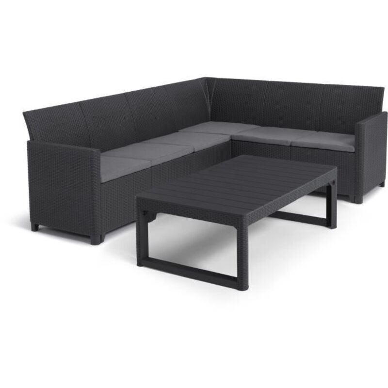 Allibert - by keter - Salon de jardin SanRemo Lyon 6 places - table basse 2 positions - imitation rotin tresse - gris graphite Allibert - by keter - Salon de jardin SanRemo Lyon 6 places - table basse 2 positions - imitation rotin tresse - gris graphite