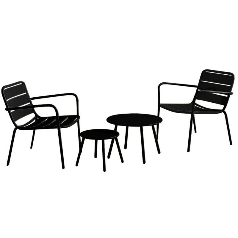 Vente-unique - Salon de jardin en métal - 2 fauteuils bas empilables et tables gigognes - Noir - mirmande de mylia