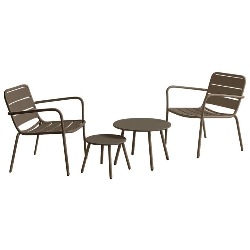 Vente-unique - Salon de jardin en métal - 2 fauteuils bas empilables et tables gigognes - Taupe - mirmande de mylia