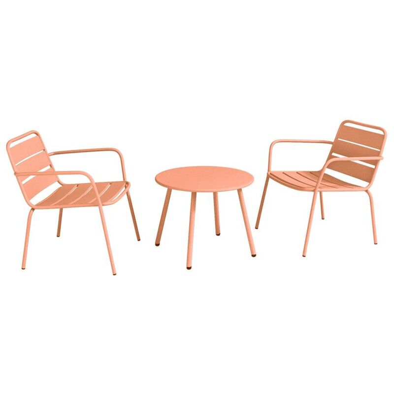 Vente-unique - Salon de jardin en métal - 2 fauteuils bas empilables et une table d'appoint ronde - Orange clair - mirmande de mylia