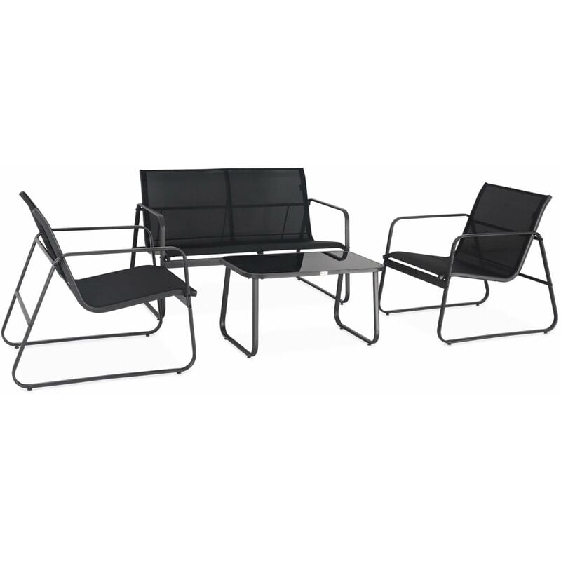 Salon de jardin en métal et textilène pour 4 personnes. design Anthracite / Noir