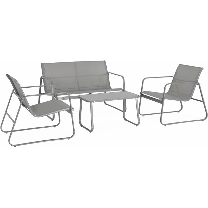 Salon de jardin en métal et textilène pour 4 personnes. gris clair. design