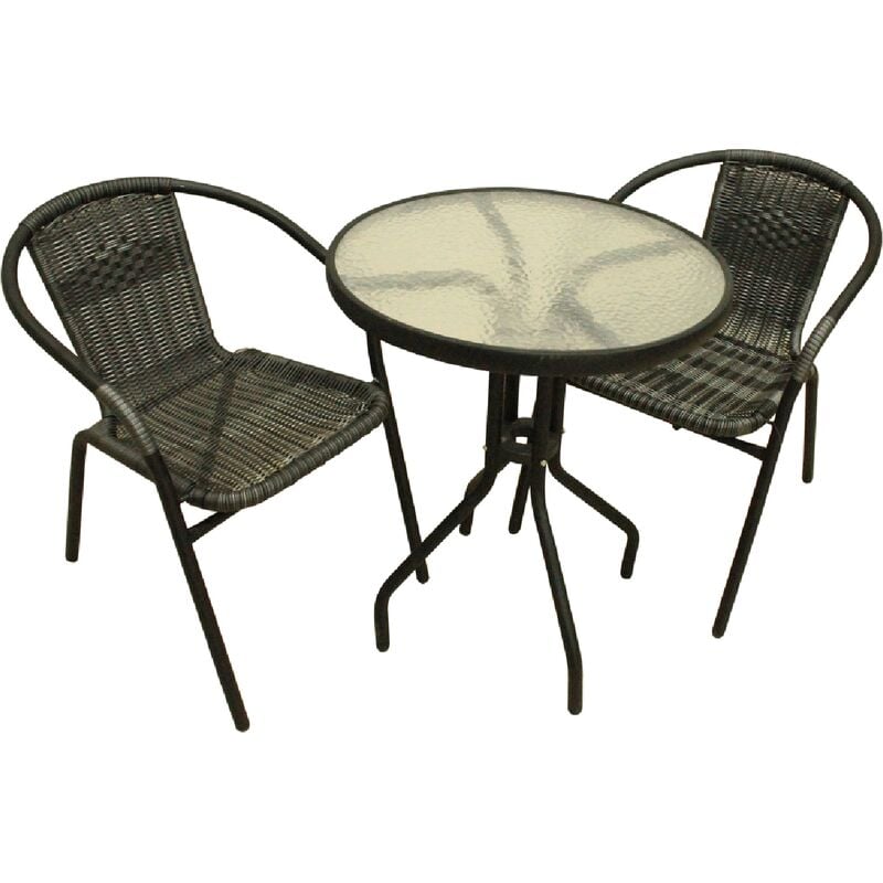 Life In Garden - Lif set salon de jardin poly rotin Achille table ronde cm 60x70h avec verre trempe' et 2 chaises avec accoudoirs couleur noire