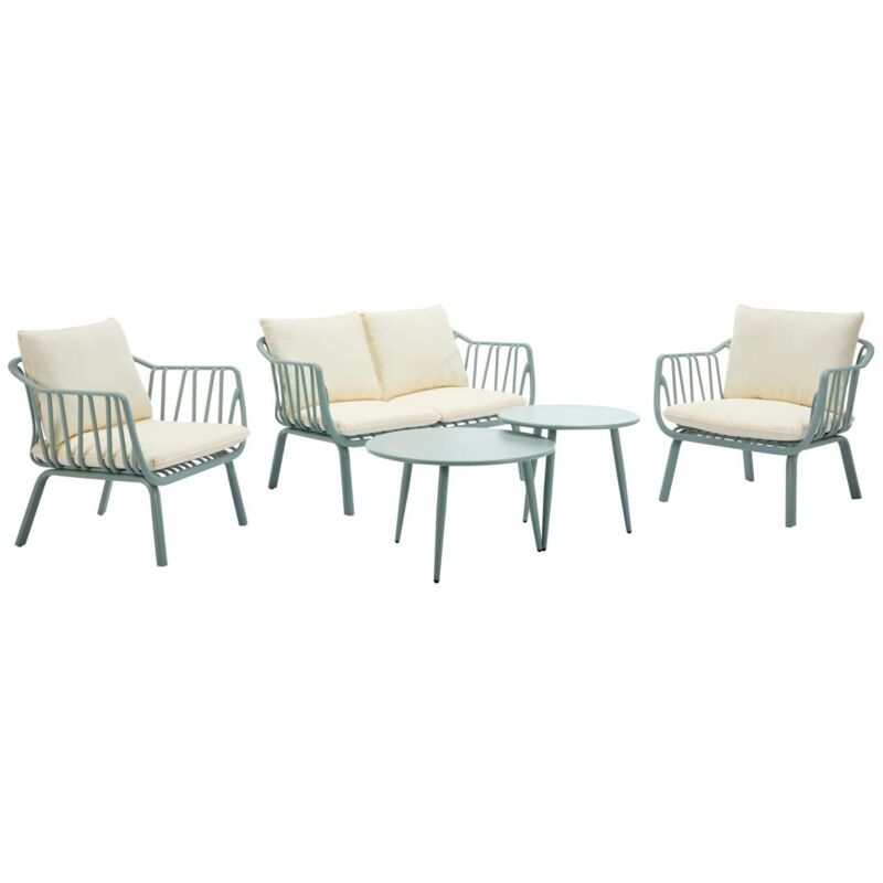 Vente-unique - Salon de jardin en polypropylène et métal : un canapé 2 places, 2 fauteuils et 2 tables basses - Vert amande - loyna de mylia