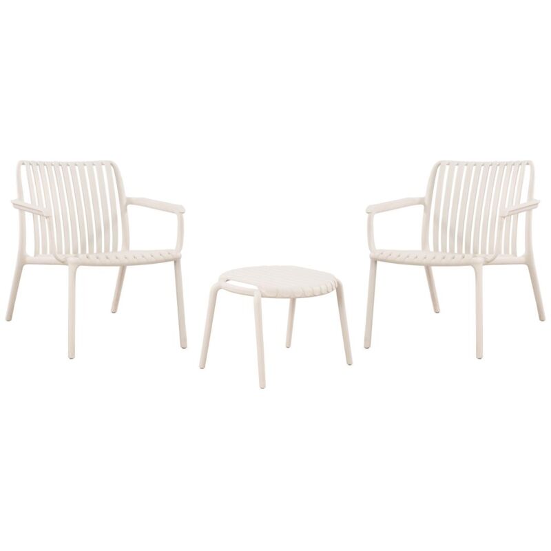 Vente-unique - Salon de jardin en polypropylère : 2 fauteuils bas empilables et une table basse - Beige - seseh de mylia