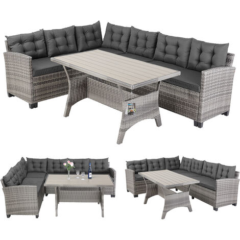 Salon de Jardin en polyrotin 6 Personnes Mobilier de Jardin avec Coussins Meuble Extérieur Mobilier de Terrasse Résine Tressée