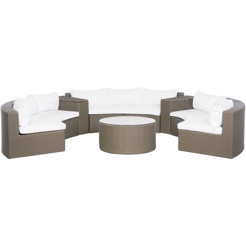 Salon de Jardin en Faux Rotin en Forme de u rangement Marron Severo