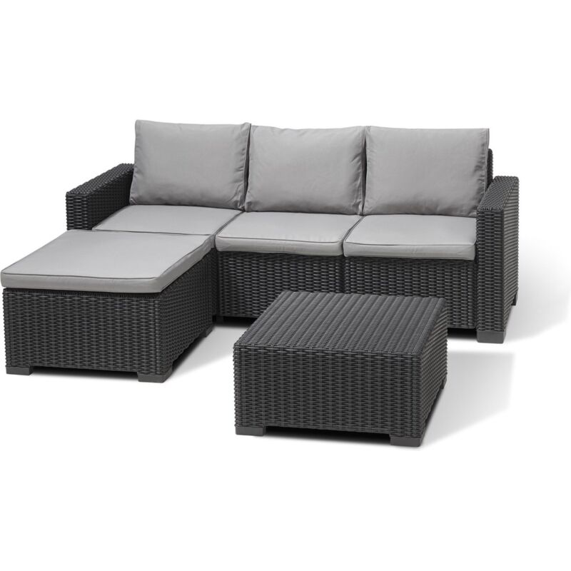 Allibert - Salon de jardin California Canapé 3 places + Pouf + Table basse - Anthracite - Keter