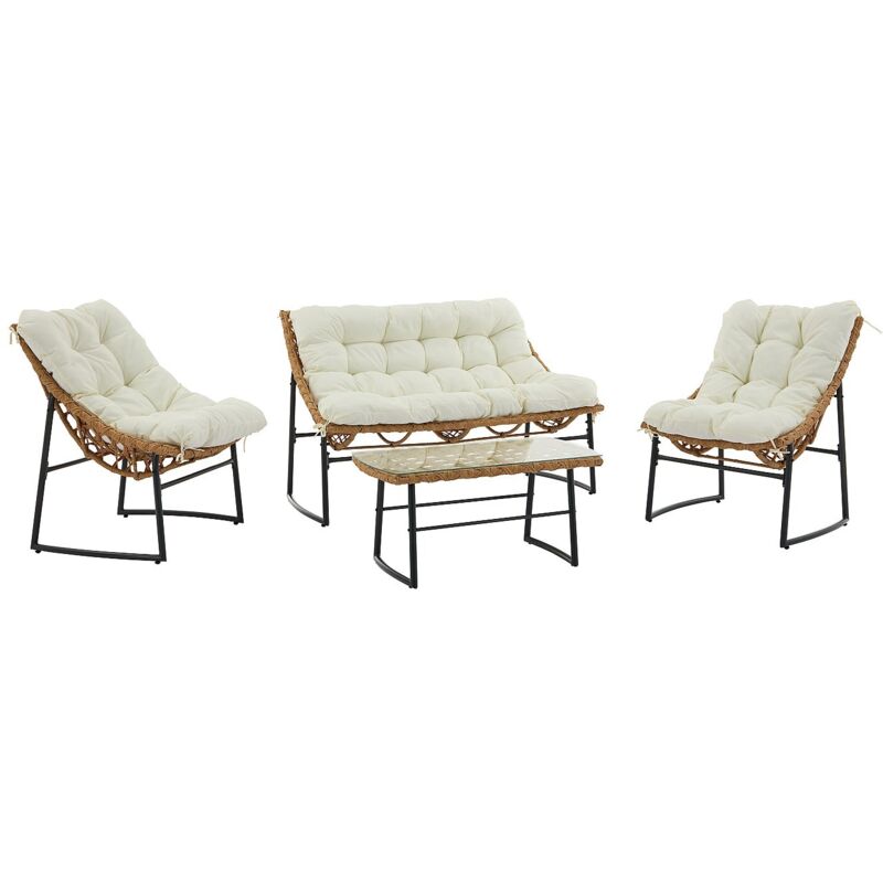 Salon de jardin en résine tressée : 1 canapé 2 places, 2 fauteuils et une table basse - Naturel clair - jonah de mylia