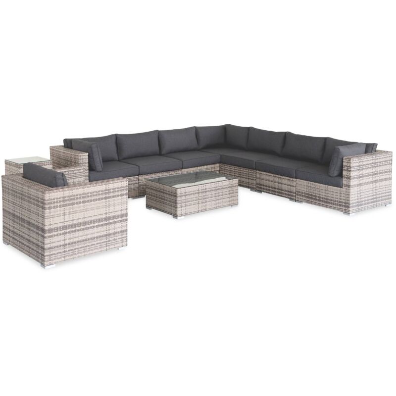 Salon de jardin en résine tressée - Venezia - . Coussins - 8 à 10 places Nuances de gris / Gris chiné