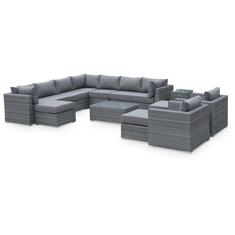 Alice's Garden - Salon de jardin haut de gamme en résine tressée arrondie VERONA 12 à 14 places Gris / Gris foncé