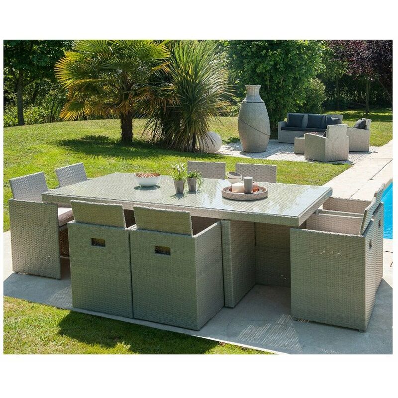 Dcb Garden - Ensemble de jardin encastrable 8 places plateau en verre - Couleur: Gris
