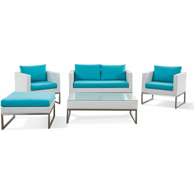 Salon De Jardin En Resine Tressee Avec Coussins Turquoises 12417