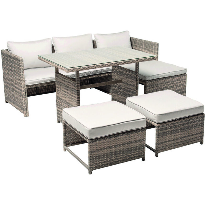 Concept-usine - tenerife - Salon de jardin en résine tressée gris 5 places