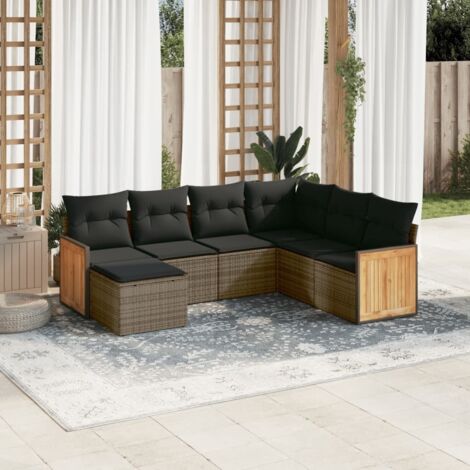 Salon de jardin en résine tressée gris 7 places avec coussins et table basse