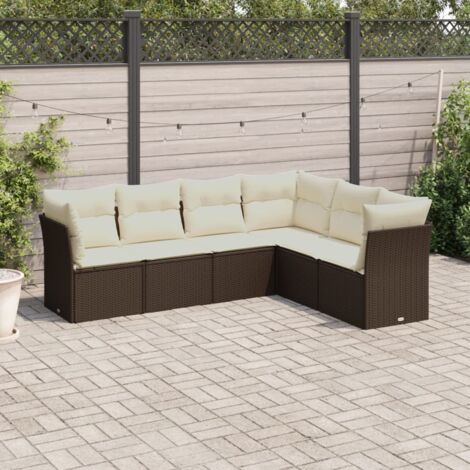 Salon de jardin en résine tressée marron avec 6 coussins amovibles - Canapés modulables pour terrasse