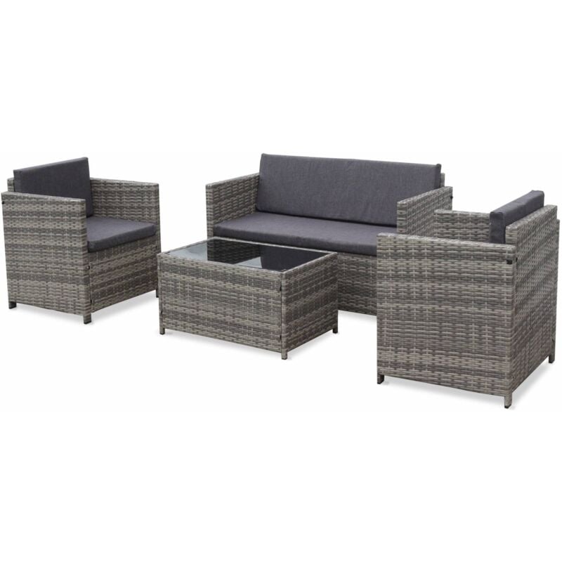 Salon de jardin en résine tressée 4 places Perugia - 1 canapé. 2 fauteuils. une table basse Nuances de gris / Gris