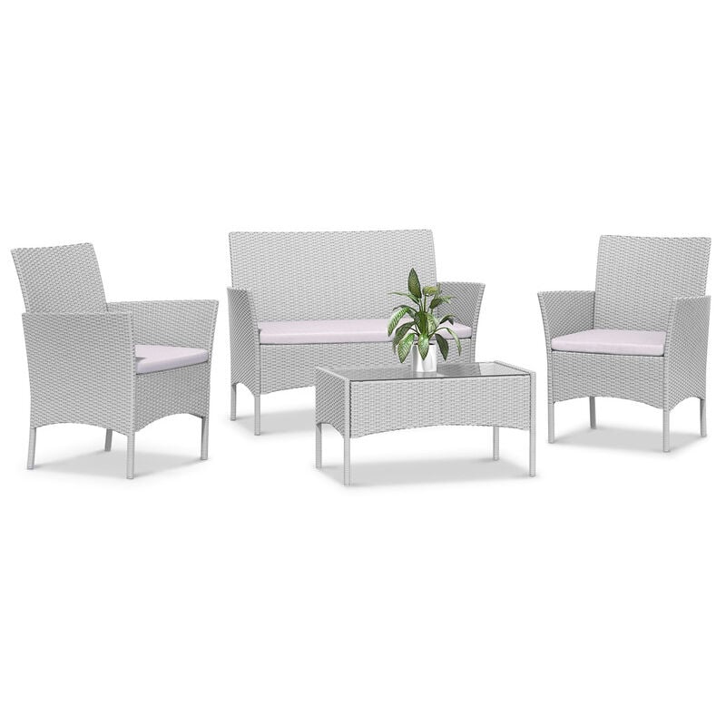Salon de jardin en rotin 4 places pour Terrasse, Jardin, Balcon, Gris Wowttrelax
