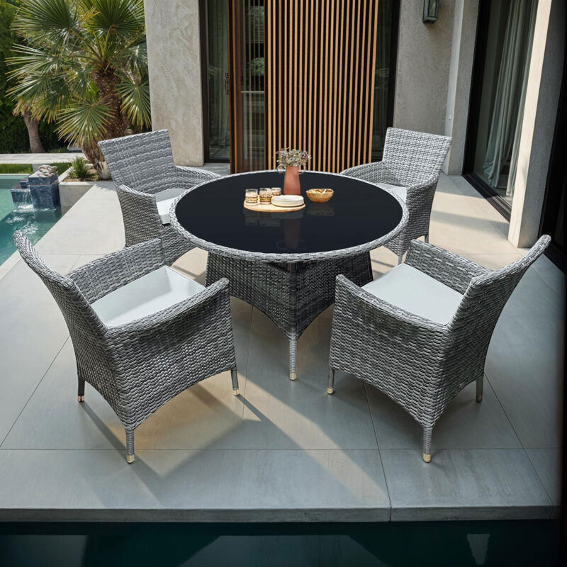 M&s - Salon de jardin en rotin 4 places + table ronde