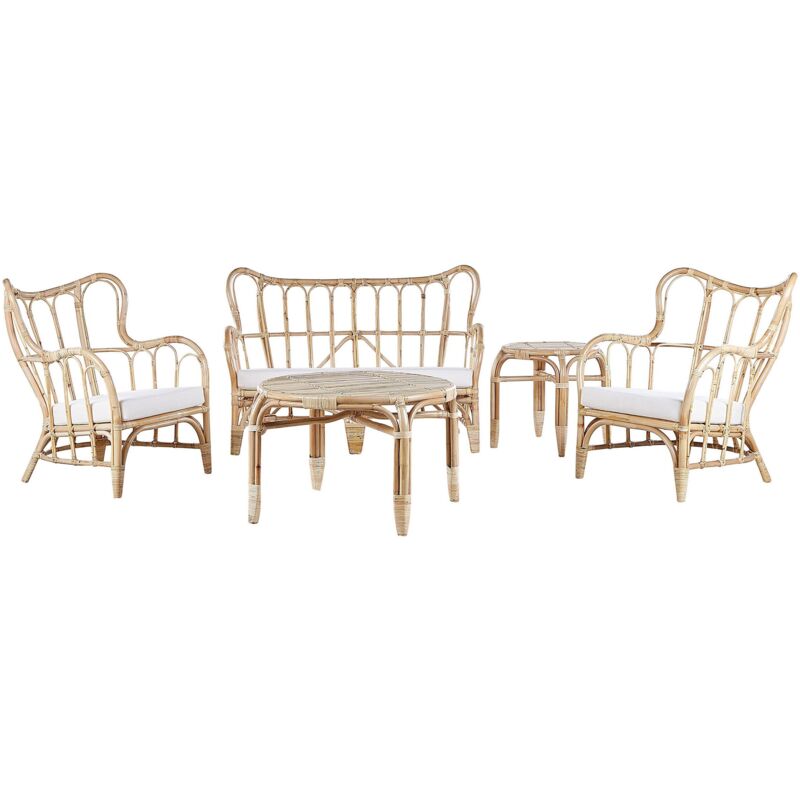 Salon de Jardin 2 Chaises Fauteuils Table Basse Bout de Canapé et Banquette en Rotin Naturel pour Extérieur au Style Boho et Rustique Beliani