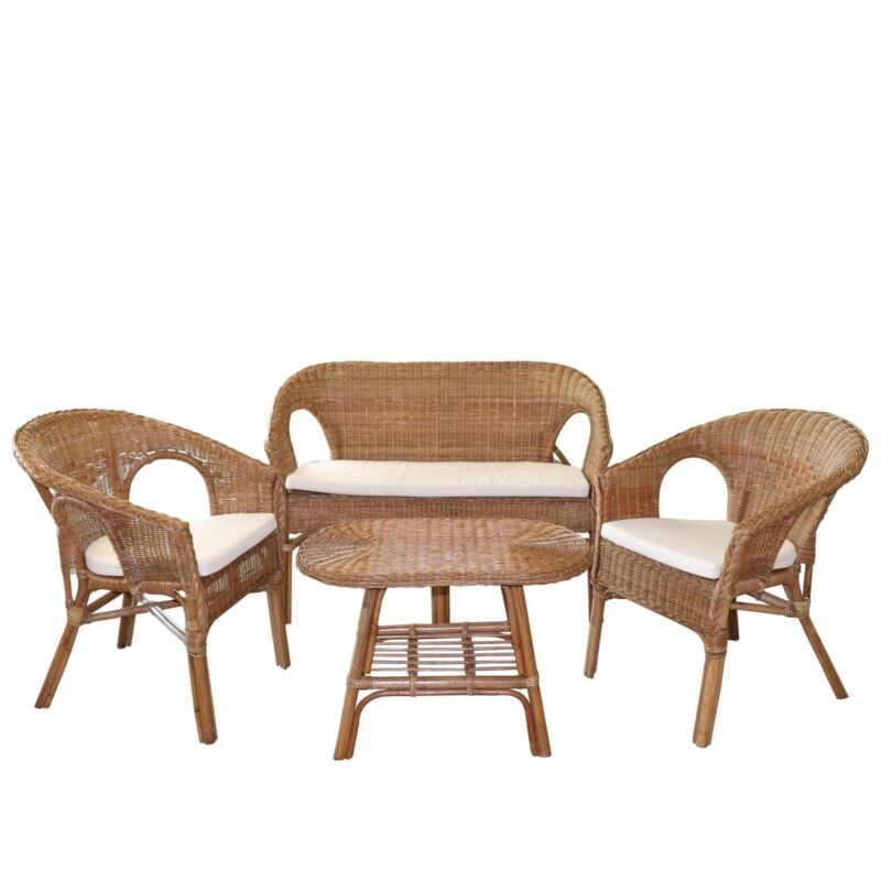 Salon de jardin en rotin collection sienne – Canapé 2 places, 2 fauteuils et table – Élégance naturelle et confort